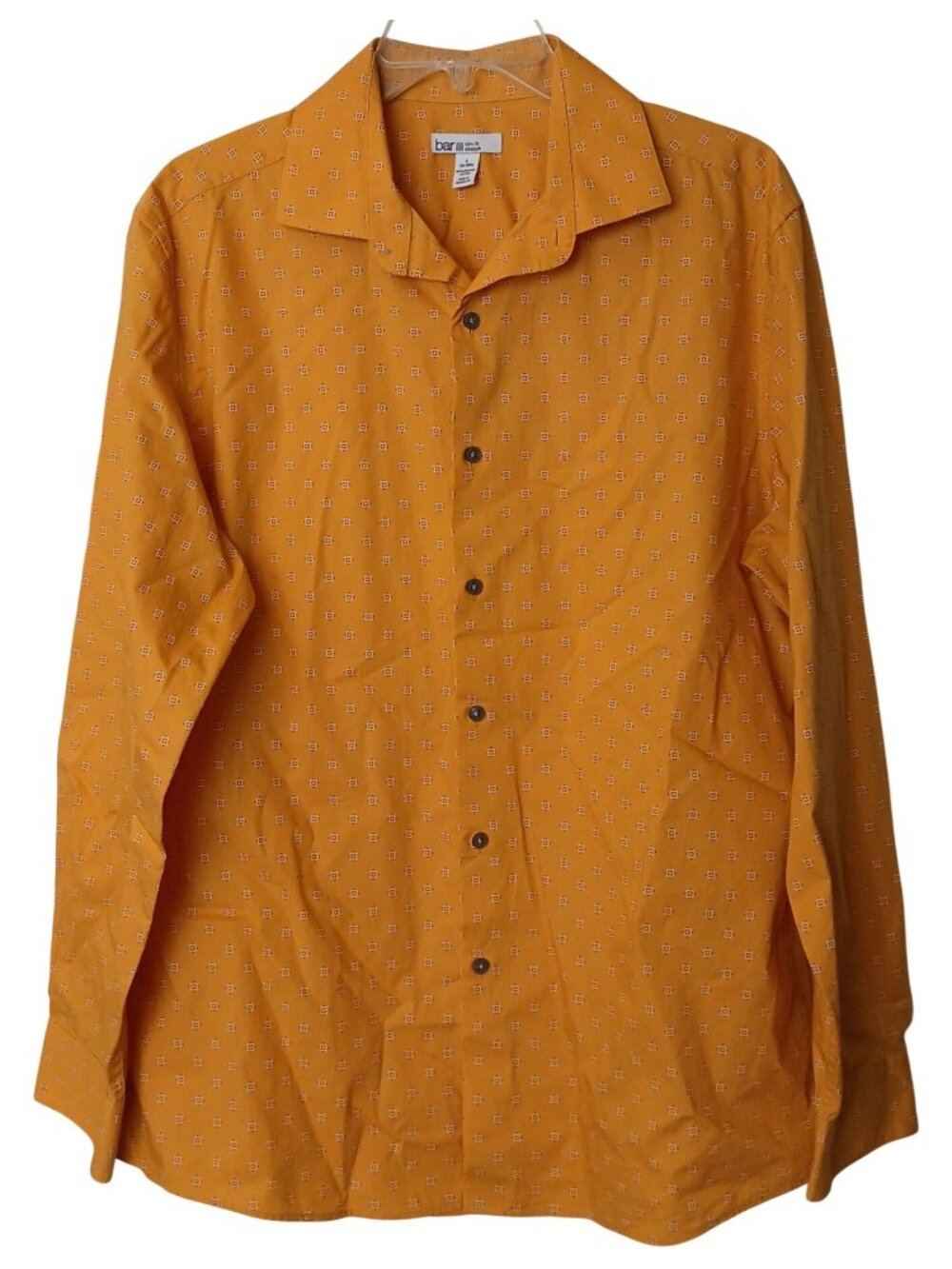 Bar III Mens L 16-16.5 Slim Fit Stretch Yellow Print Shirt Organic Cotton #I-8